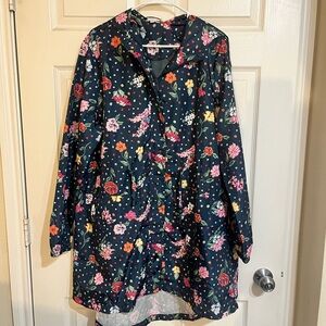 Vera Bradley Navy Floral Hooded Raincoat with Multicolor Flowers